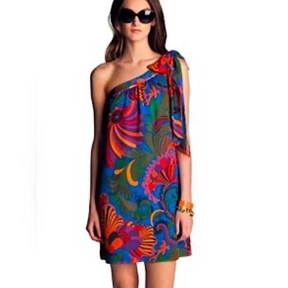 Trina Turk Banana Republic Multicolor One-Shoulder Dress size 4P - Picture 1 of 16